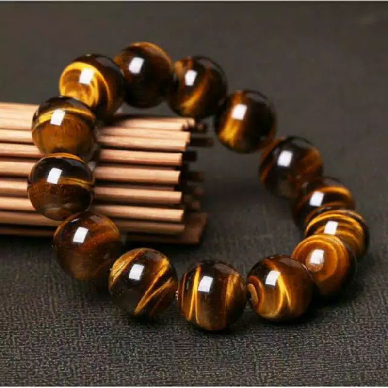 COD✅ Gelang Batu Alam Tiger Eye Original Pria Wanita 10mm Cokelat