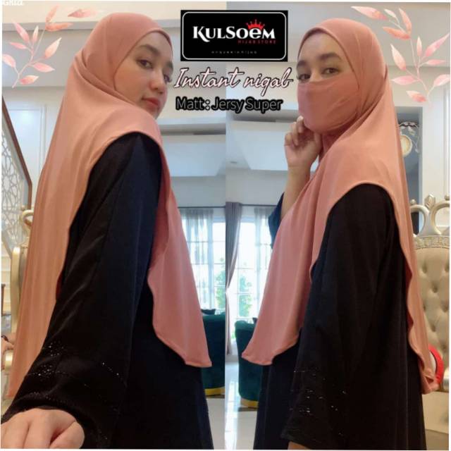HIJAB INSTAN NIQAB (HITAM)|| HIJAB MASKER JERSEY ORI ANQUEELA DAN KULSOEM