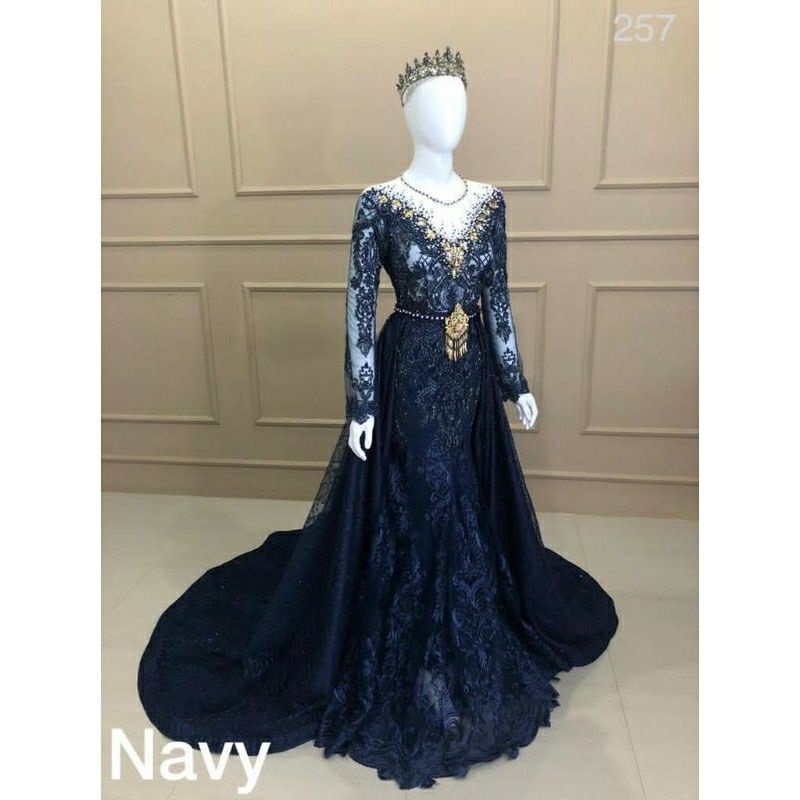 gaun pengantin navy slim