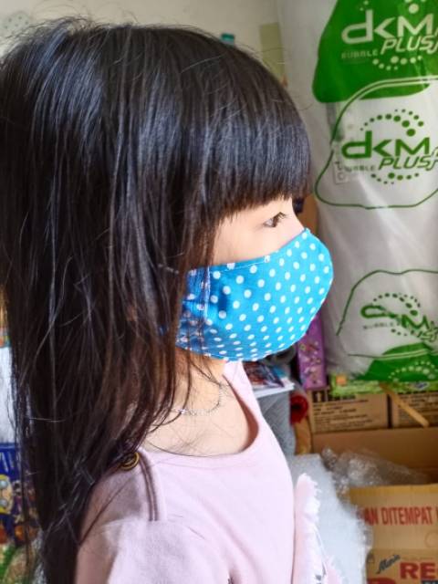 MASKER ANAK KAIN KATUN 2 PLY MOTIF POLKADOT