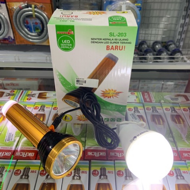 Senter Genggam LED Serbaguna Super Terang SL-203 Original Sunpro Free Bohlam LED dan Charger 2021