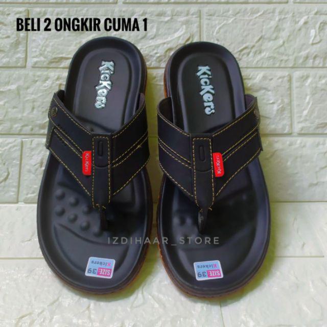 SANDAL PRIA TERLARIS SENDAL JEPIT KULIT TERBARU-Japit Hitam