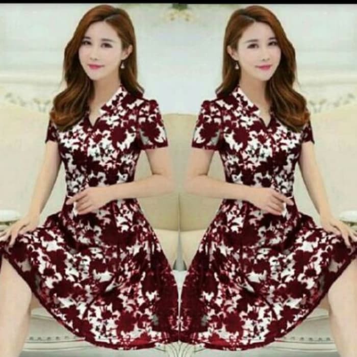 DRESS BRUKAT MAROON PARTY DRESS  Terusan