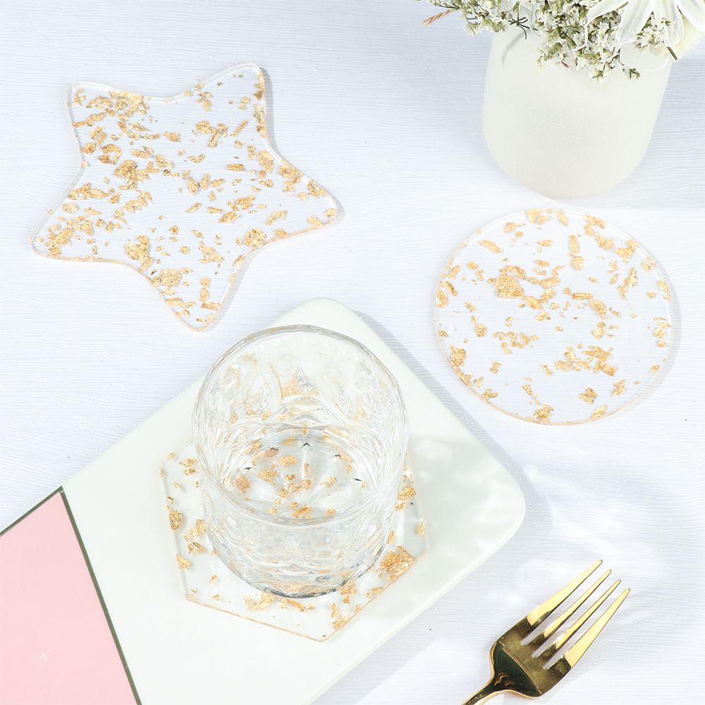 Solighter Gold Foil Coaster Dekorasi Rumah Alas Cangkir Hias Meja Non-Slip