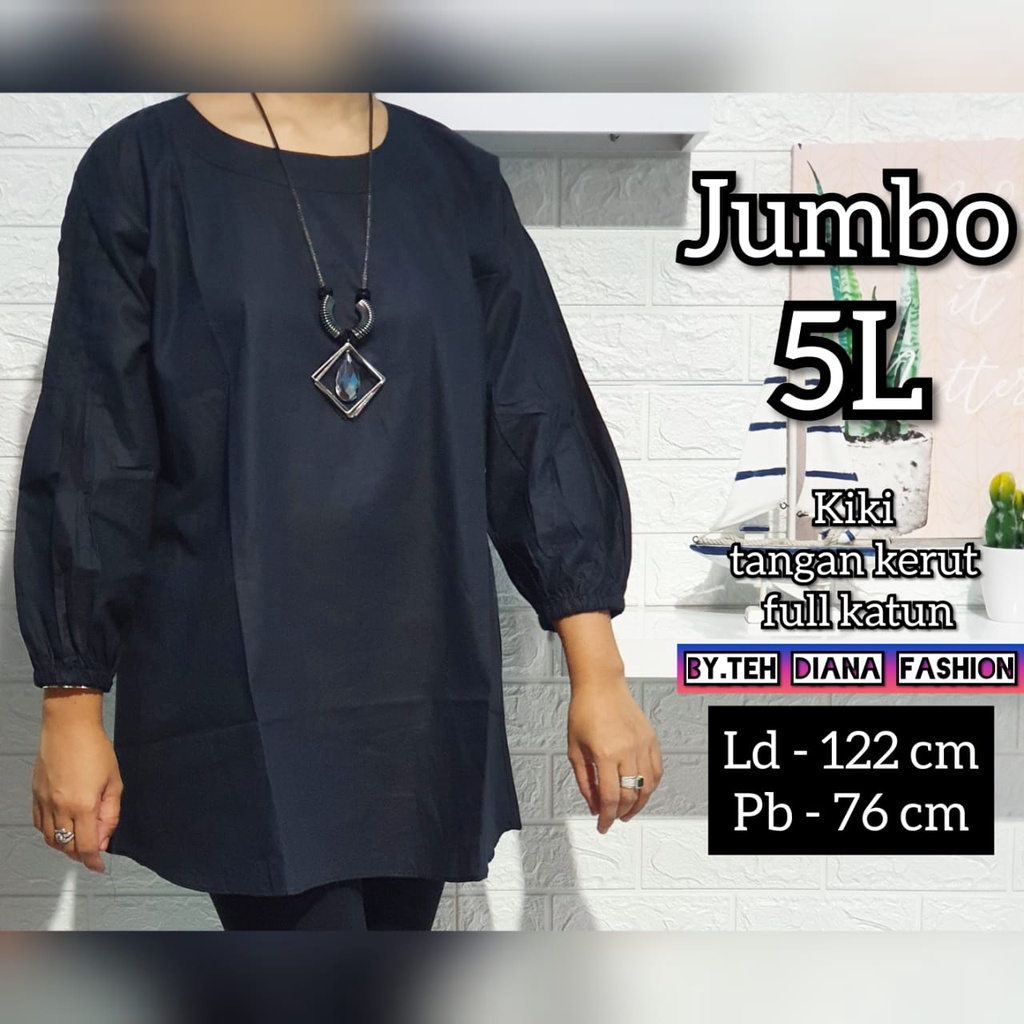 Baju Atasan Wanita Jumbo / Blouse Wanita Jumbo / Atasan Wanita Jumbo Model Kiki Tangan Kerut Full Katun Ld 122-4