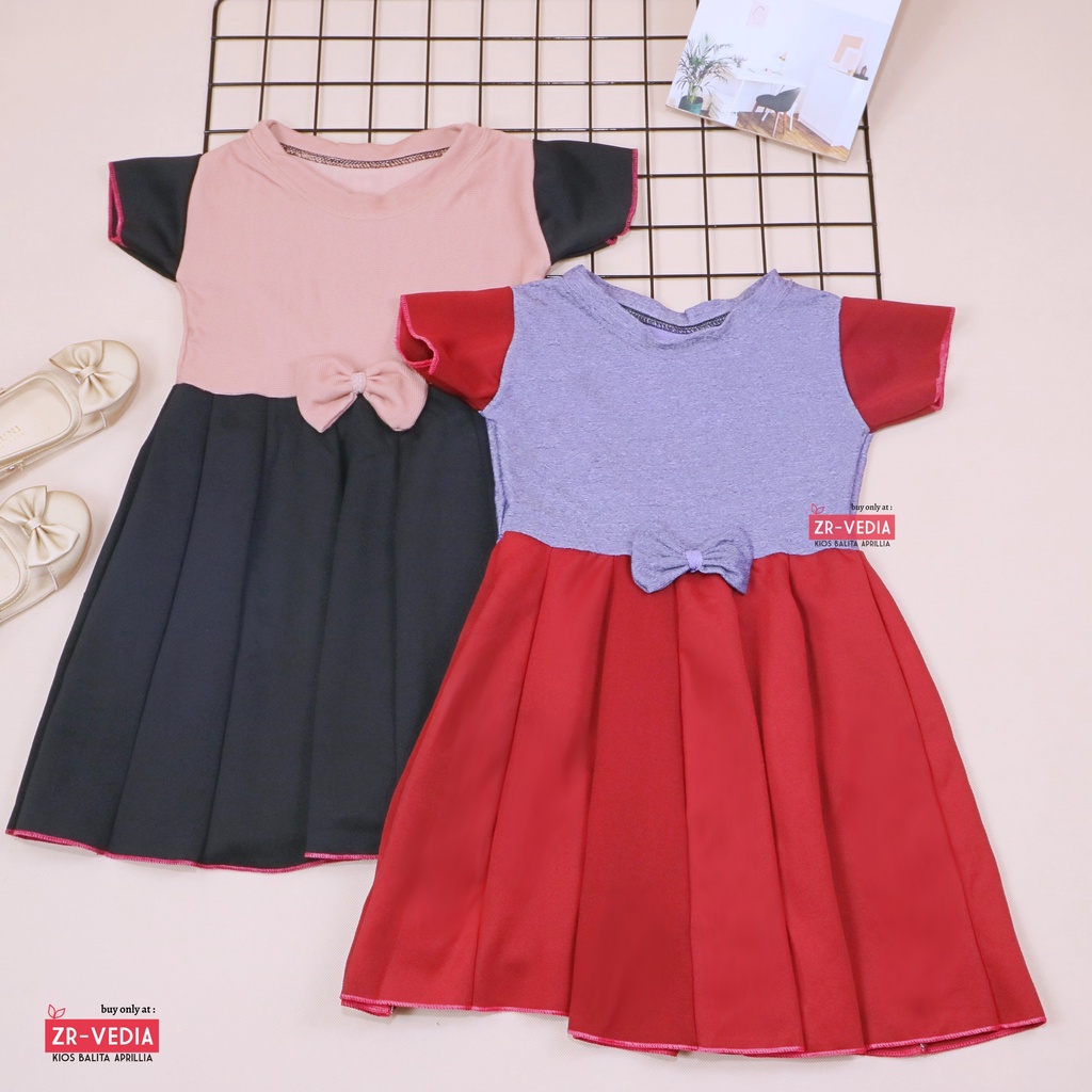 Dress Lunna uk 5 Tahun / Dres Motif Lengan Murah Pesta Baju Import Gaun Pesta Balita Anak Perempuan