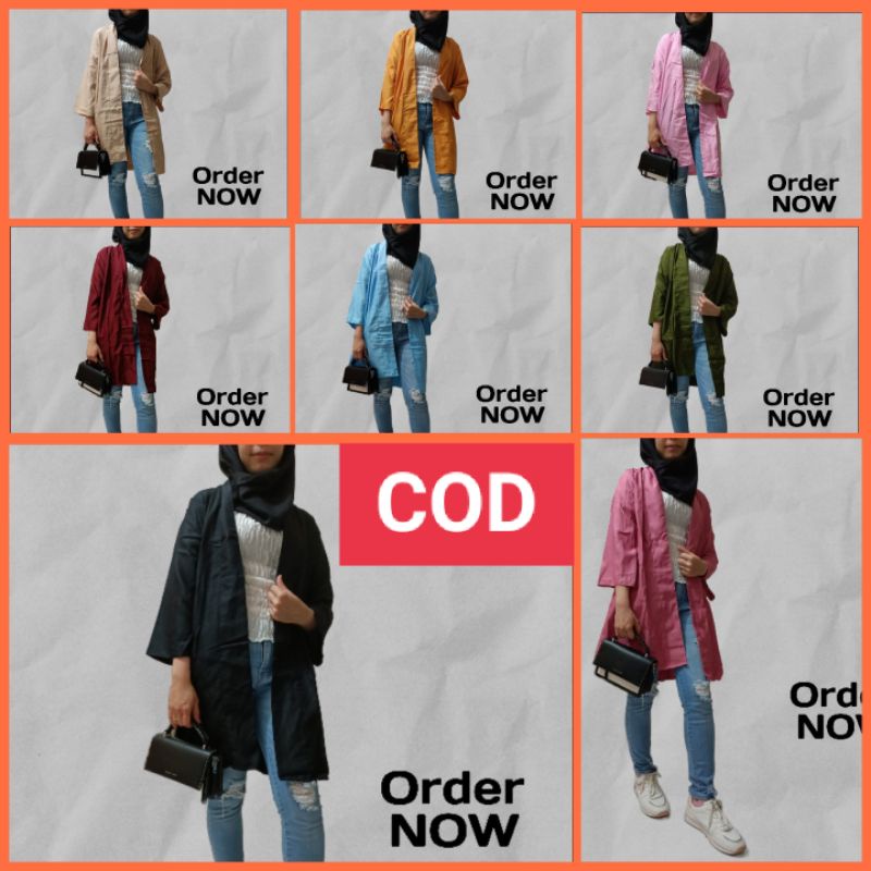 Cardigan Wanita Rena Jumbo Panjang Polos Murah Bahan Moscrepe