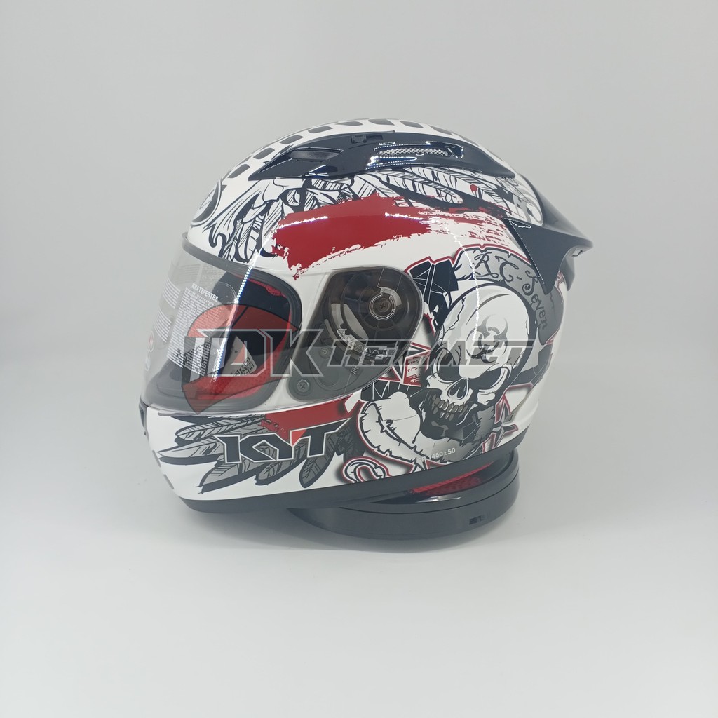 Helm Full Face KYT RC7 Motif Seri 13 White Black Red Skull Original Helm Touring Gambar Tengkorak