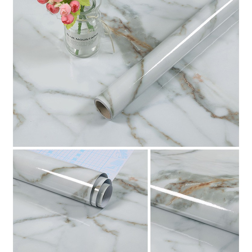Kunataruma Wallpaper Sticker Motif Marble Marmer Meja Makan Dapur Dekorasi Dinding Lantai 3D Kulkas-Variasi #2