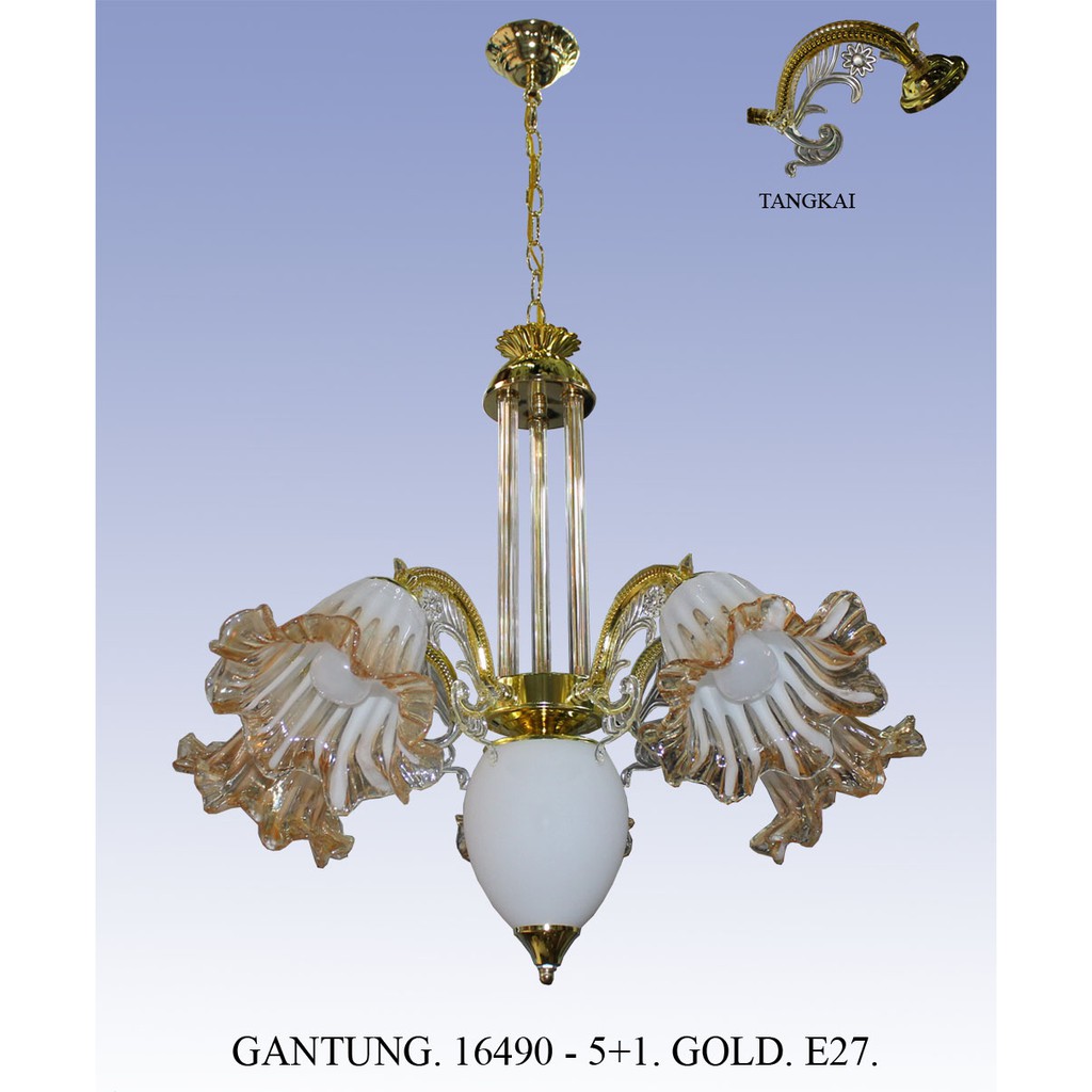 Lampu Hias Gantung Minimalis Dekorasi Ruang Tamu 16490 / 5+1 - CH+BK/CH+GD