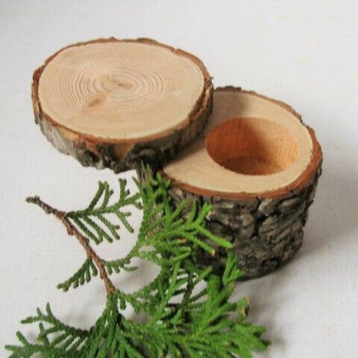 Wood log ring box rustic wedding engagement