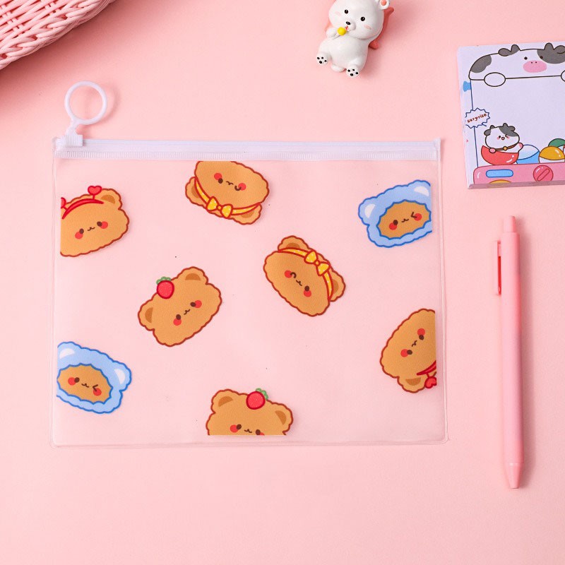 MURMURE.ID | ZIPPER BAG TRANSPARAN MOTIF LUCU BUNGA AVOCADO PISANG KOREA TEMPAT PENSIL-BEAR - HEAD