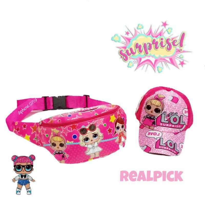 PAKET MURAH 2IN1 TAS WAISTBAG PEREMPUAN + TOPI LOL SIZE 2-10TAHUN