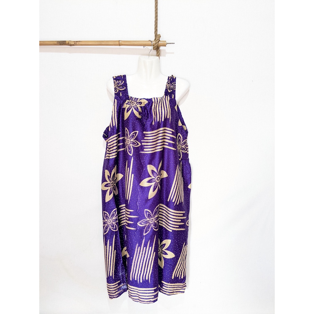 Daster Yukensi Jumbo LD 120 Baju Tidur Tanpa Lengan Tali Satu Kimono Sleepwear-Bunga Garis Ungu