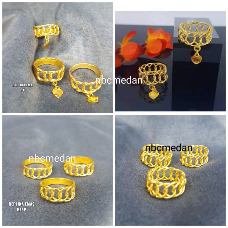 Cincin replika mas 24k setengah rantai +love (london) dan cinci lapis kristal import mas palsu rasa asli