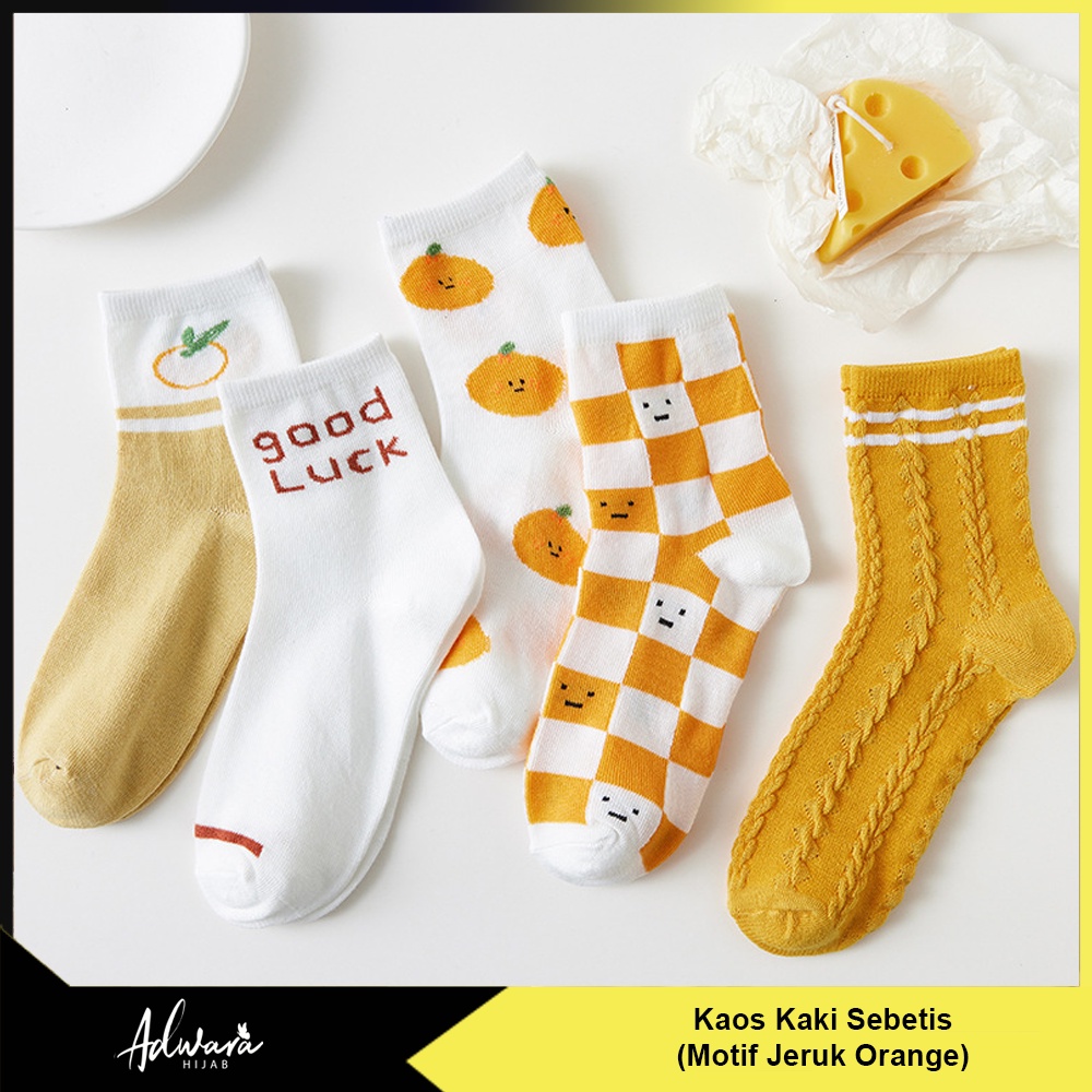 Kaos Kaki Panjang Sebetis Wanita Motif Jeruk Orange Style Korea