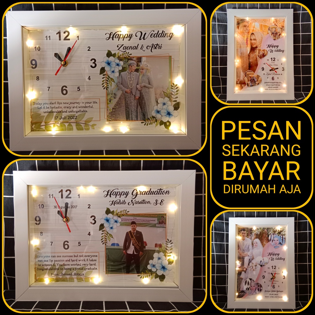 Jual Kado Pernikahan - Jam Dinding Custom - Frame 3D + Lampu Tumblr ...