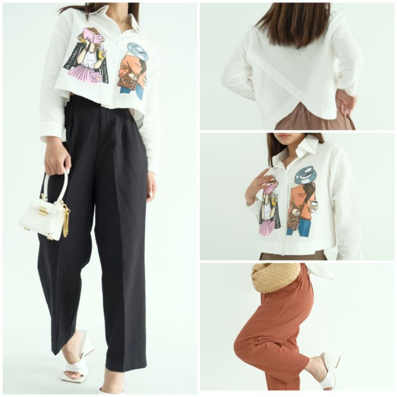 ⚡️CLEARANCE SALE ♡ PREMIUM ♡ ORIGINAL ! MARIANNIE FASHION PATTERN 2 IN 1 SET BACK SLING SHIRT WITH LONG PANTS