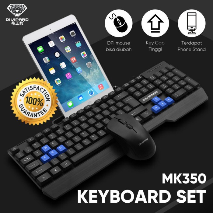 Bundle Keyboard Mouse Combo Kabel USB 2.0 Divipard  MK350 Anti Air Docking