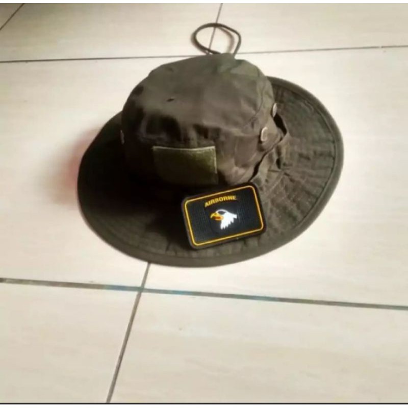 Topi Rimba Tactical Velcro Hijau TNI Free Patch
