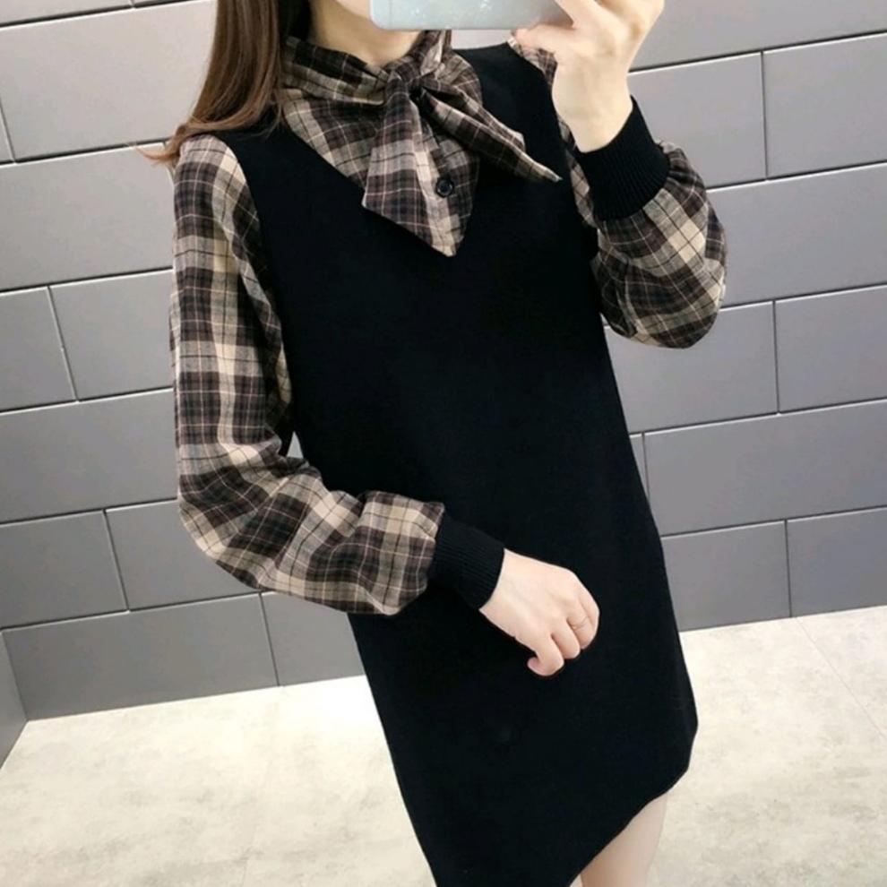 Sojin Tunik Atasan Kotak Flanel Combi Wollycrepe Pum Fashion Baju Blouse Remaja Muslim Wanita 5K2