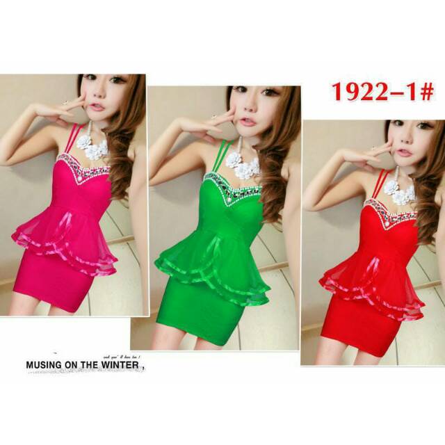 DRESS KATUN STRETCH PEPLUM IMPORT 1922-1#