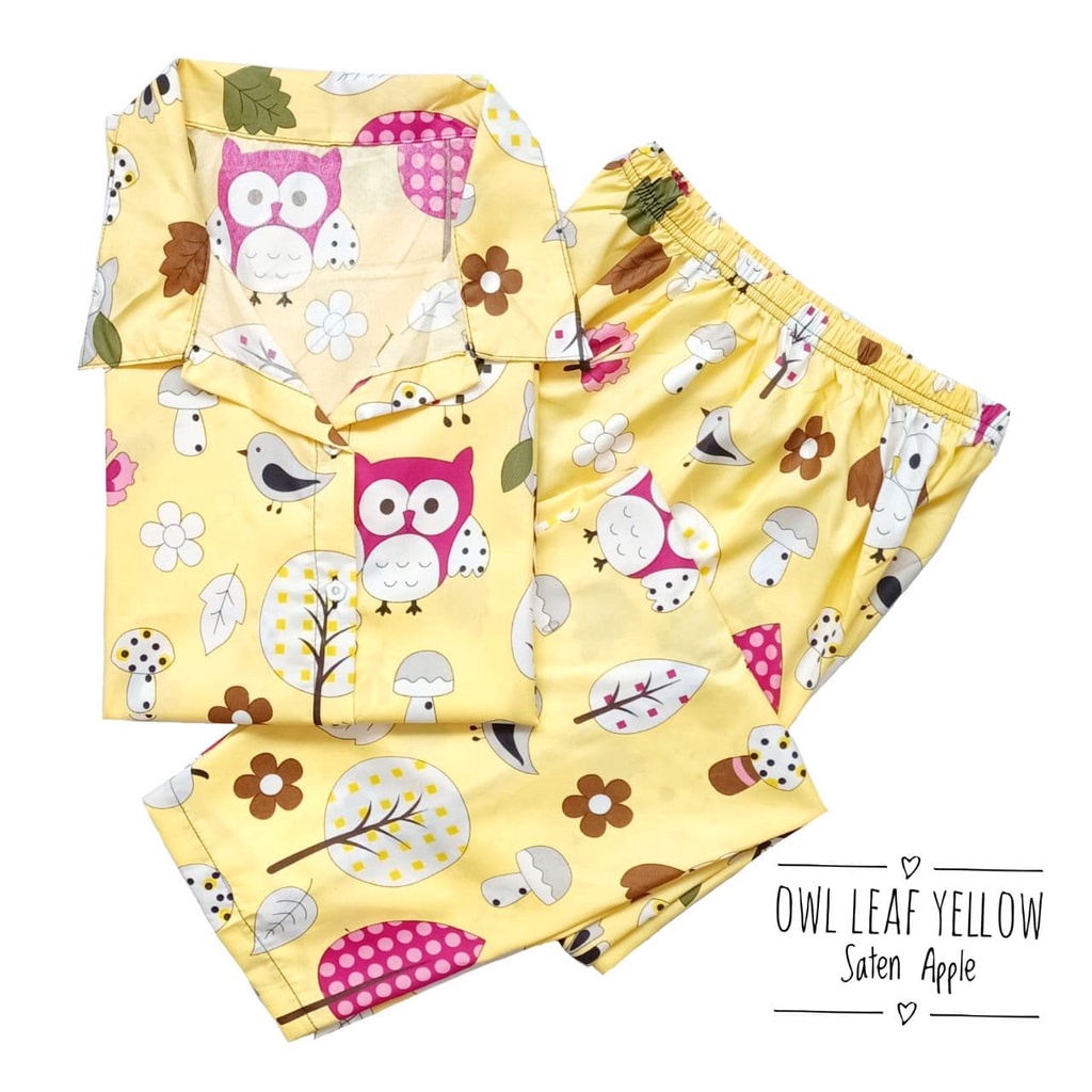 IZANY Piyama Dewasa CP size EROR saten apple-OWL LEAF YELLOW