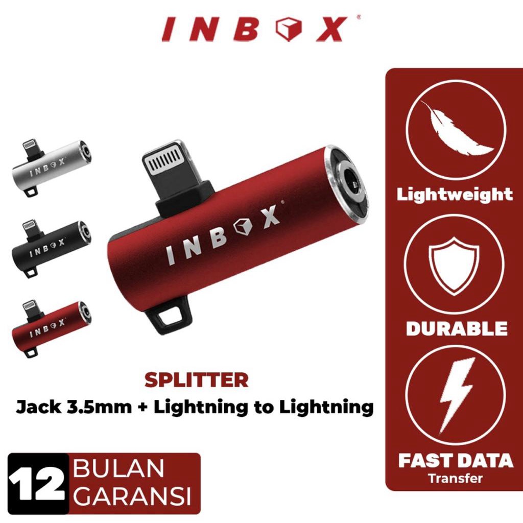 Splitter Audio 2in1 Lightning ke Jack 3,5mm dan Lightning INBOX SPEED Original