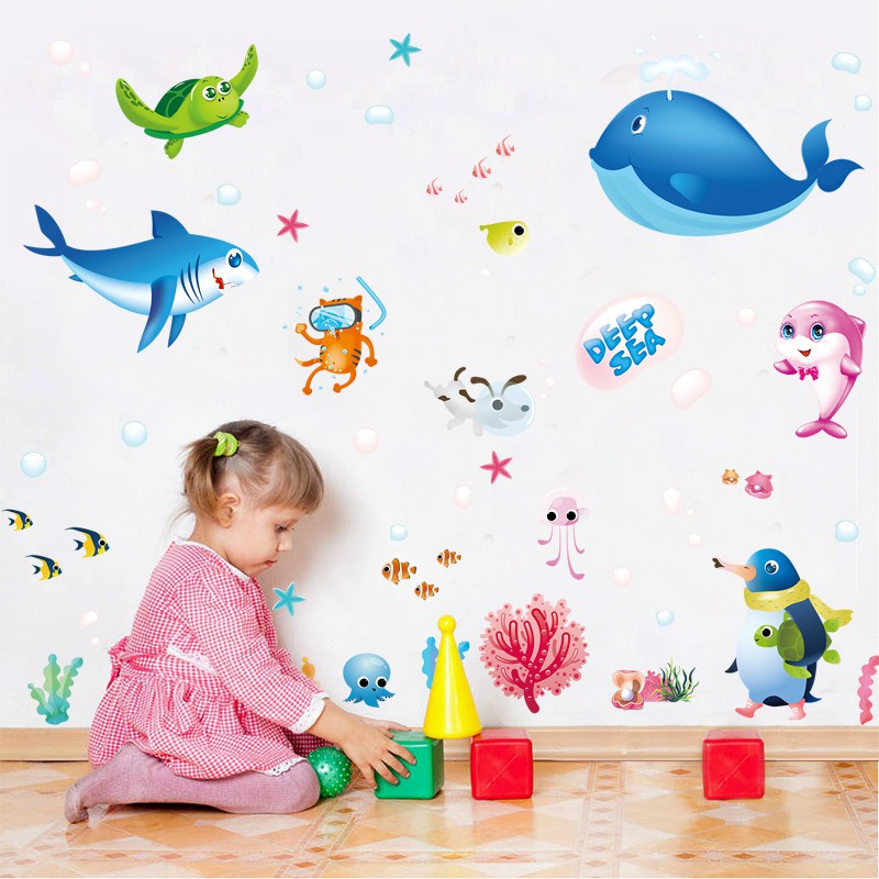 Reliza Wall Sticker Ikan Kamar Mandi Fish Toilet Shark Paus Stiker Dinding 7225