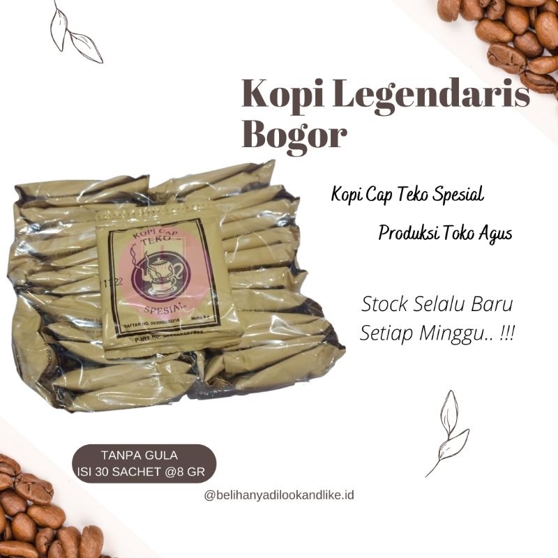 

Kopi Cap Teko SPESIAL PLASTIK 1 Pack Isi 30 Sachet x 8gr Tanpa Gula Giling Halus Kopi Bogor Halal