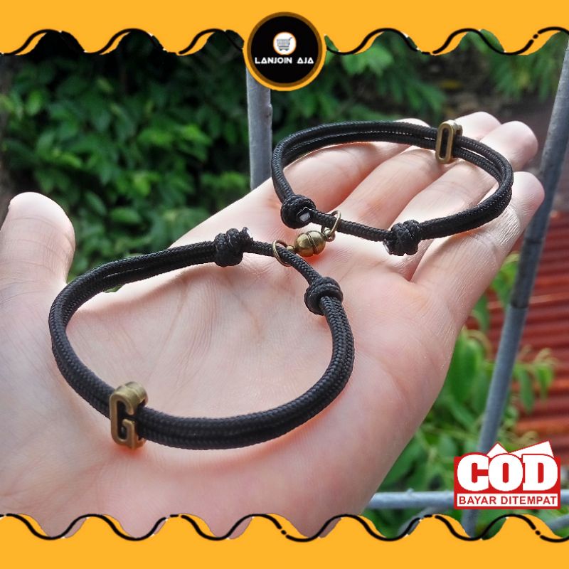 Gelang Inisial Nama Huruf A - Z Tali Warna Black Gelang Couple Gelang Persahabatan Murah