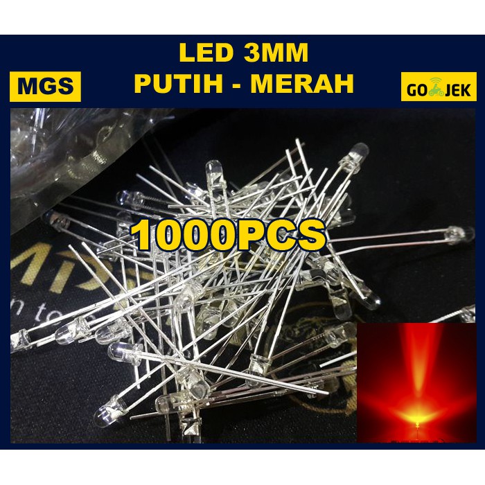 1000PCS LED 3MM PUTIH NYALA MERAH