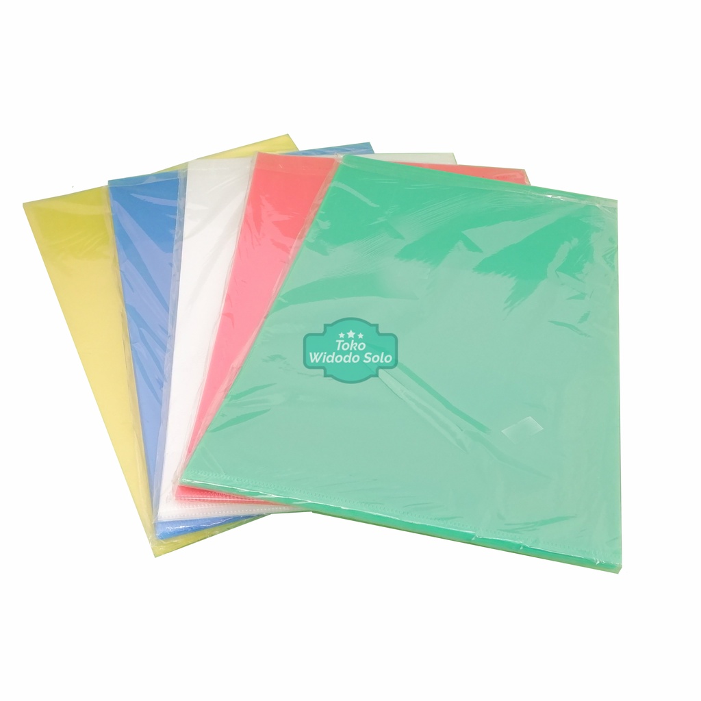 

1 LUSIN Map L Plastik Folio F4 (Kuning Biru Putih Hijau Merah) Clear Sleeves - MERK RANDOM