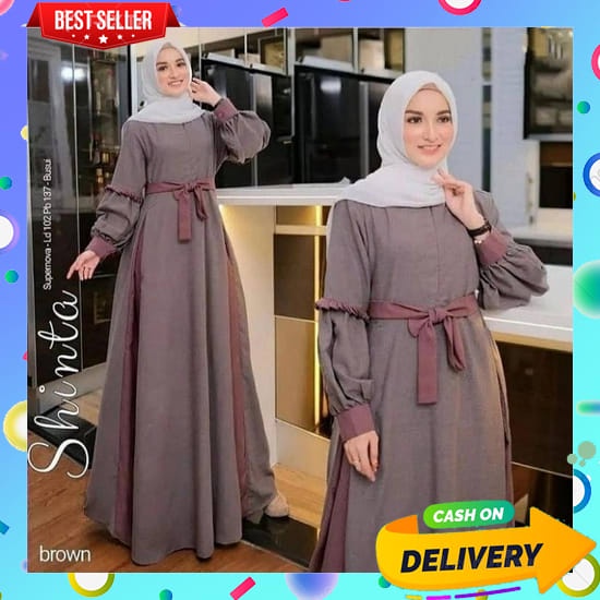 Brezani Gamis Putih Wanita Kekinian Rempel Susun Polos Kombinasi Tali Pita Pinggang 105-115Cm Busui 