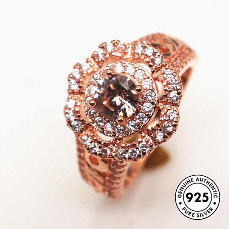 Cincin Desain Bunga Bahan S925 Silver Warna Rose Gold