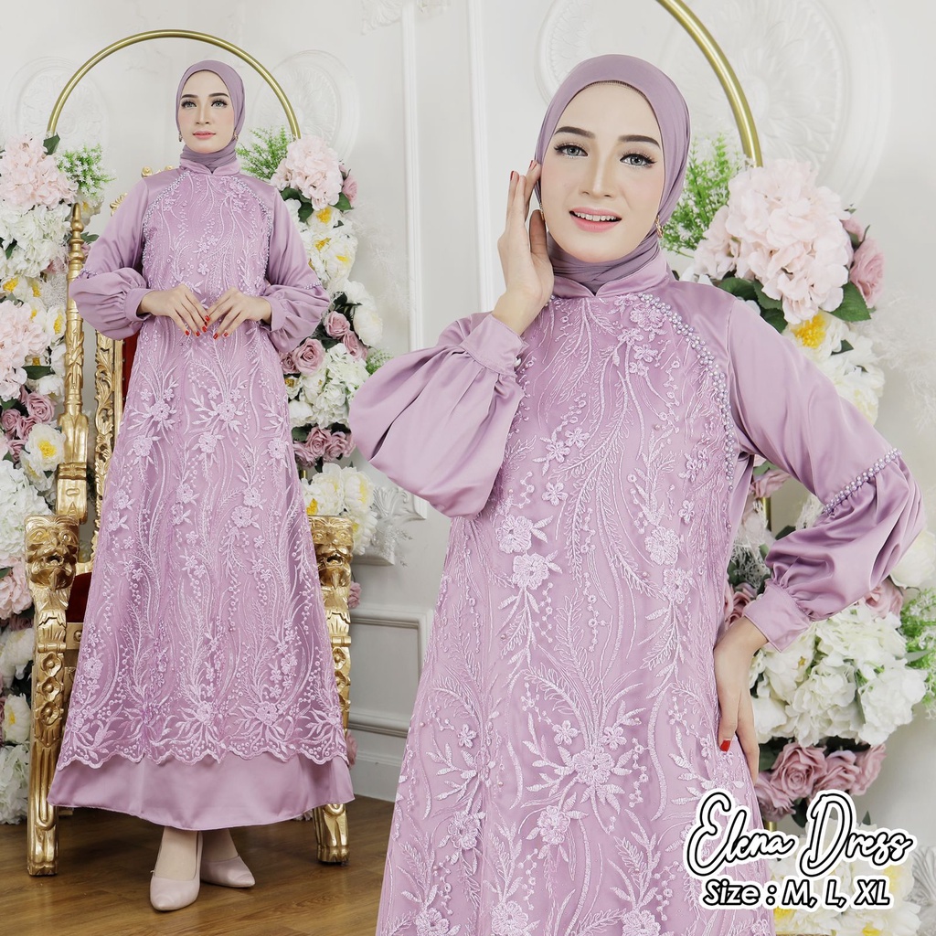 Elena Dress Kebaya / Kebaya Gamis Modern / Gamis Pesta Mewah / Gamis Cantik / Gamis Kondangan