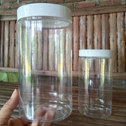 Toples bening Tabung 900ml jar polos Tutup putih Plastik pet
