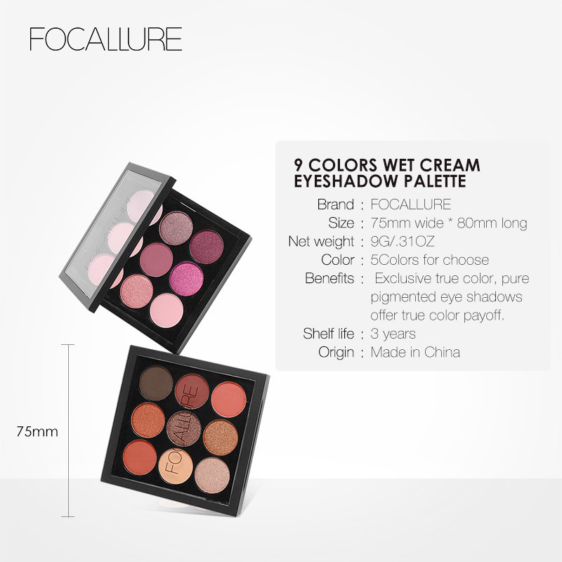 FOCALLURE 9 Warna Eyeshadow palette mata kosmetik Untuk Mata FA36