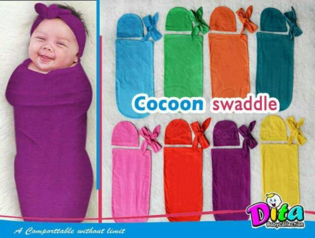 SNI DITA MOONSCARE Bedong Polos Cocoon Swaddle Rainbow/Bedong Swaddle Bayi Bedong Instan Bayi Plus Hat Headband