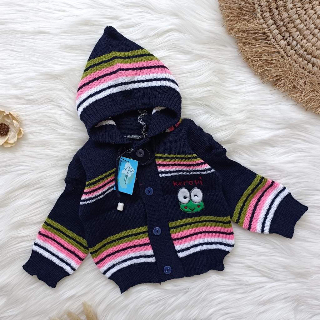 Sweater rajut hoodie salur 0-6  bulan