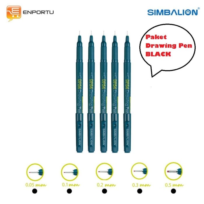 

tulis-alat-paket- simbalion paket 5 pcs drawing pen black / pena kaligrafi -paket-alat-tulis.