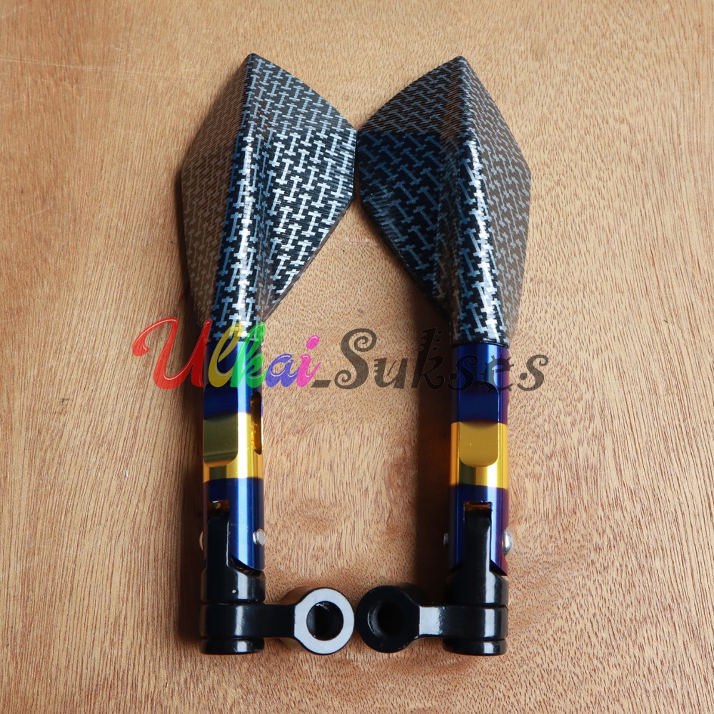 Spion Tomok l Variasi Aksesoris Spion Motor Tomok CNC Two Tone Blue Gold Carbon Kaca V2 Thailand Style Universal Murah