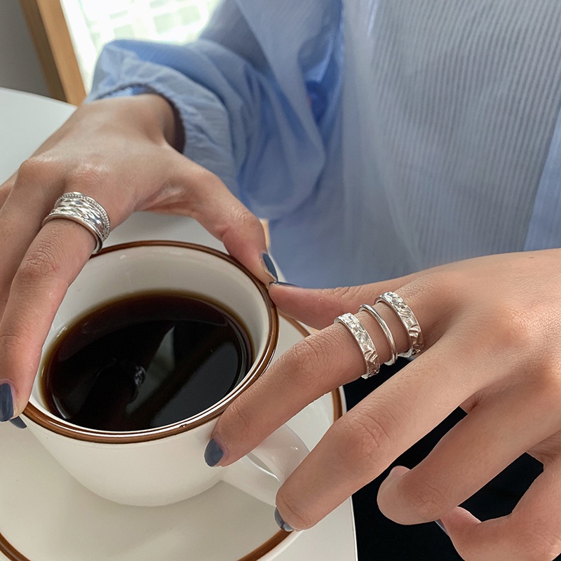 Cincin Model Terbuka Bahan Sterling silver 925 Desain Geometri / Hati / Bulat / Persegi Untuk Pria / Wanita