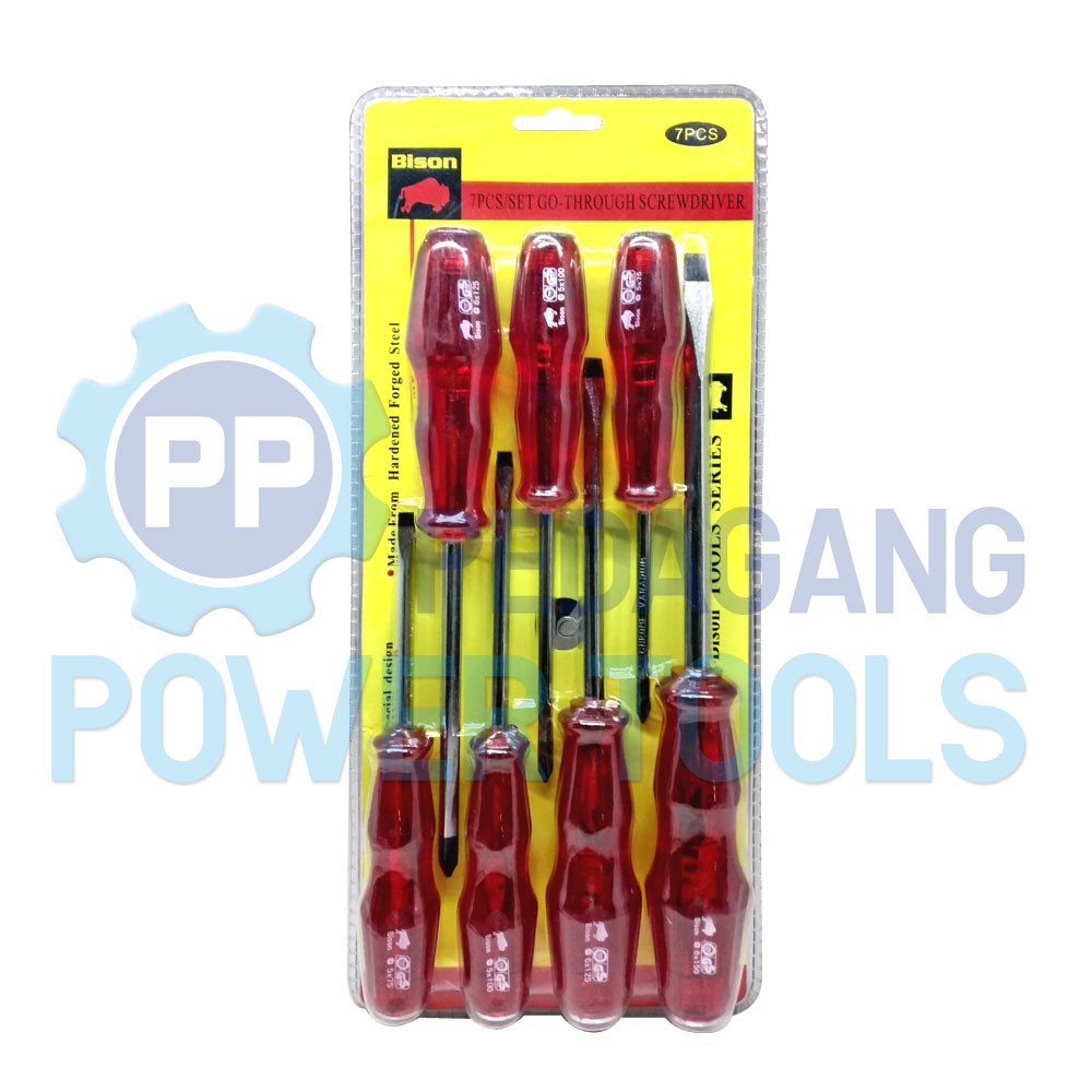 BISON OBENG SET 7 PCS OBENG KETOK TEMBUS GO THRU SCREWDRIVER SET