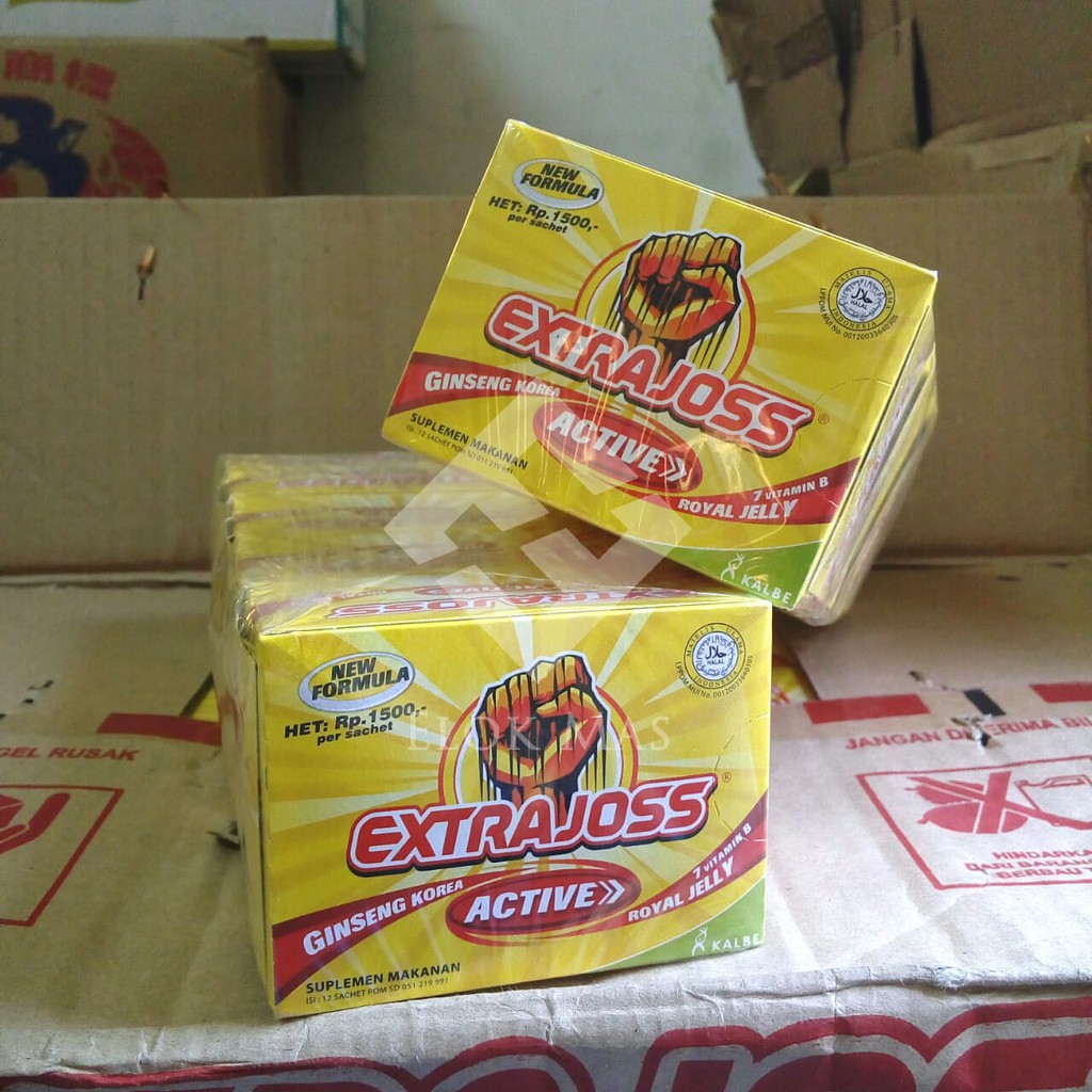 

Extra Joss per PACK isi 60sachet (5box x 12sachet) Active Royal Jelly / Extrajoss Minuman Energi