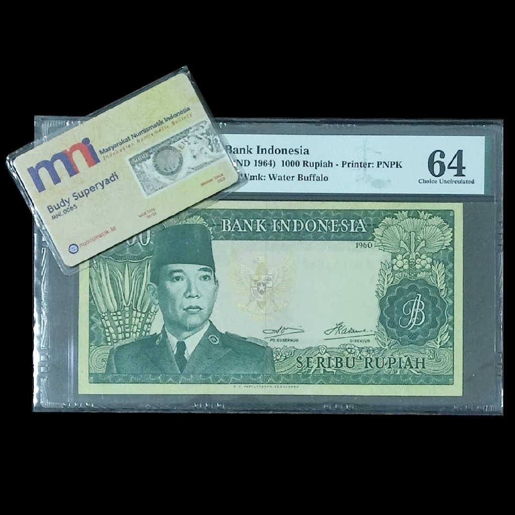 Uang Kertas Kuno Rp 1000 1960 Uang Soekarno PMG 64 EPQ UNC Sang Putra Fajar Bukan Uang Melengkung