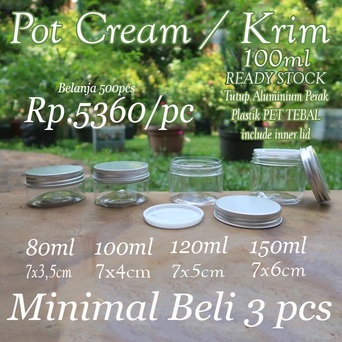 Pot Lulur 100gram Jar Plastik PET Tutup Aluminium PERAK 100 gram Wadah Botol Kosong Cosmetic Cream
