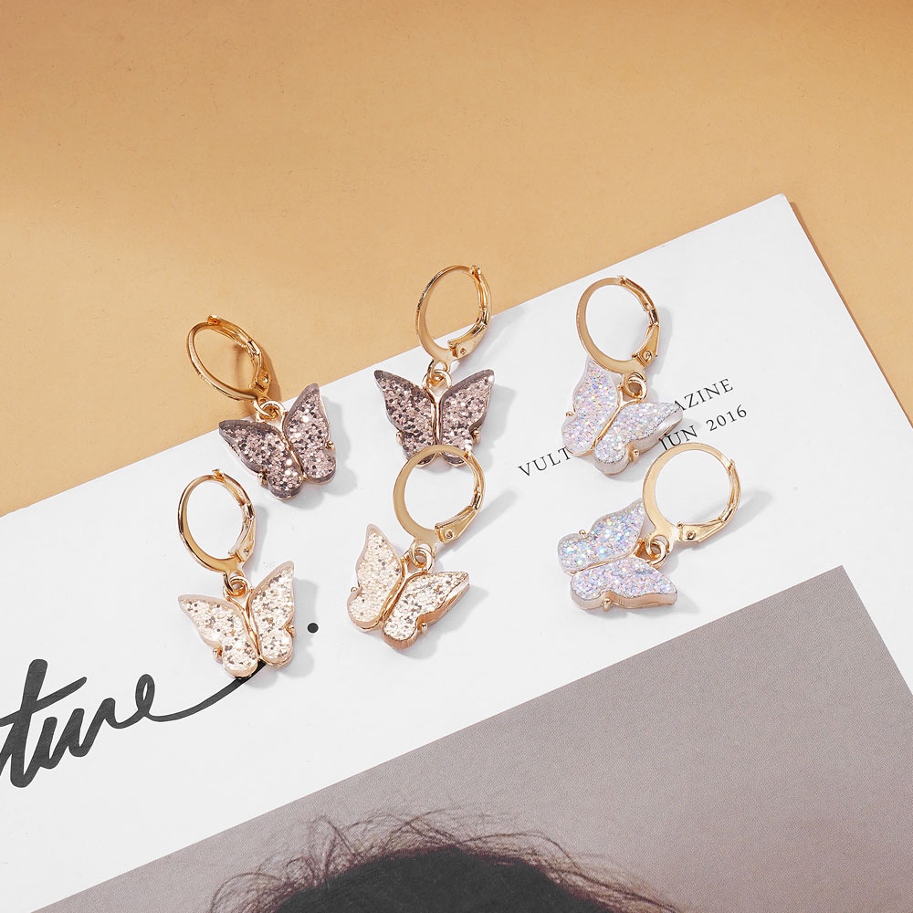 6pcs / Set Anting Tusuk Bentuk Kupu-Kupu Sequin Untuk Wanita