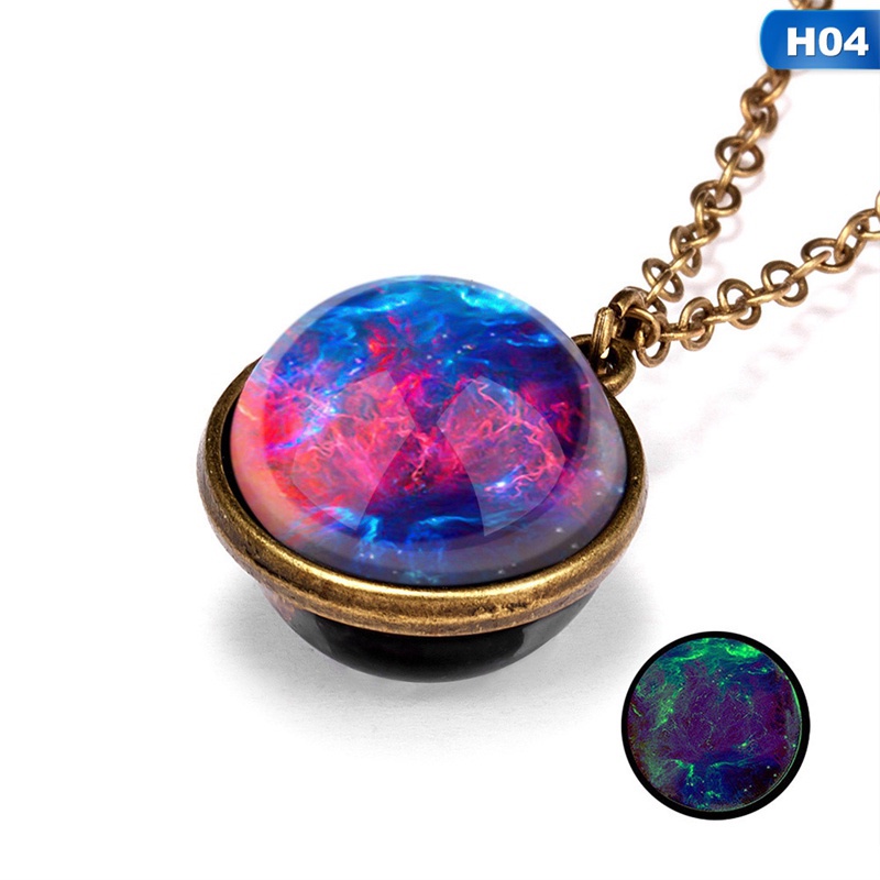 Luminous Universe Planet Galaxy Glow in the Dark Double Sided Glass Necklace Hot