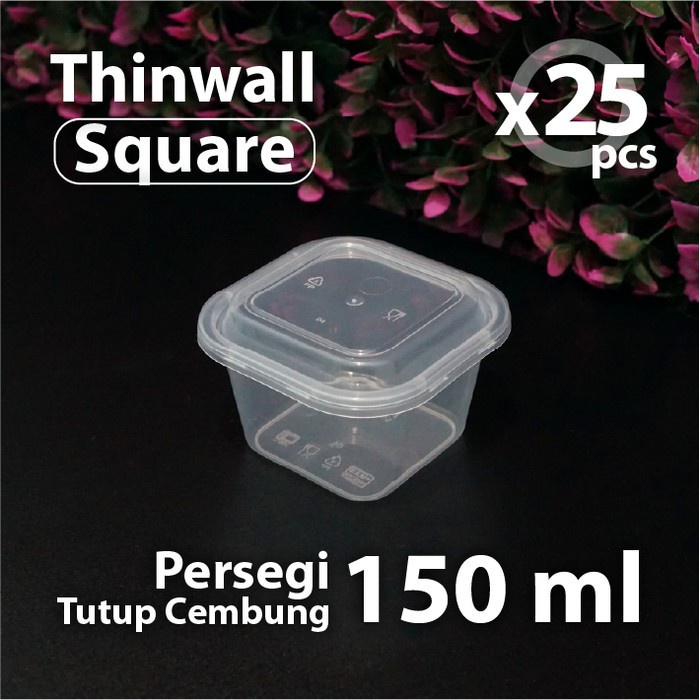 Paket 25 pcs - Thinwall Persegi 150 ml DM - Tutup Cembung Wadah Square